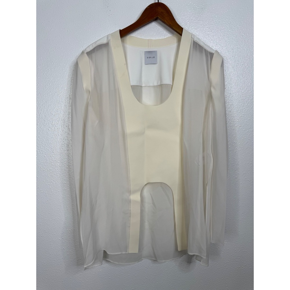 Dion Lee Cream Silk Sheer Long Sleeve Top Size 8